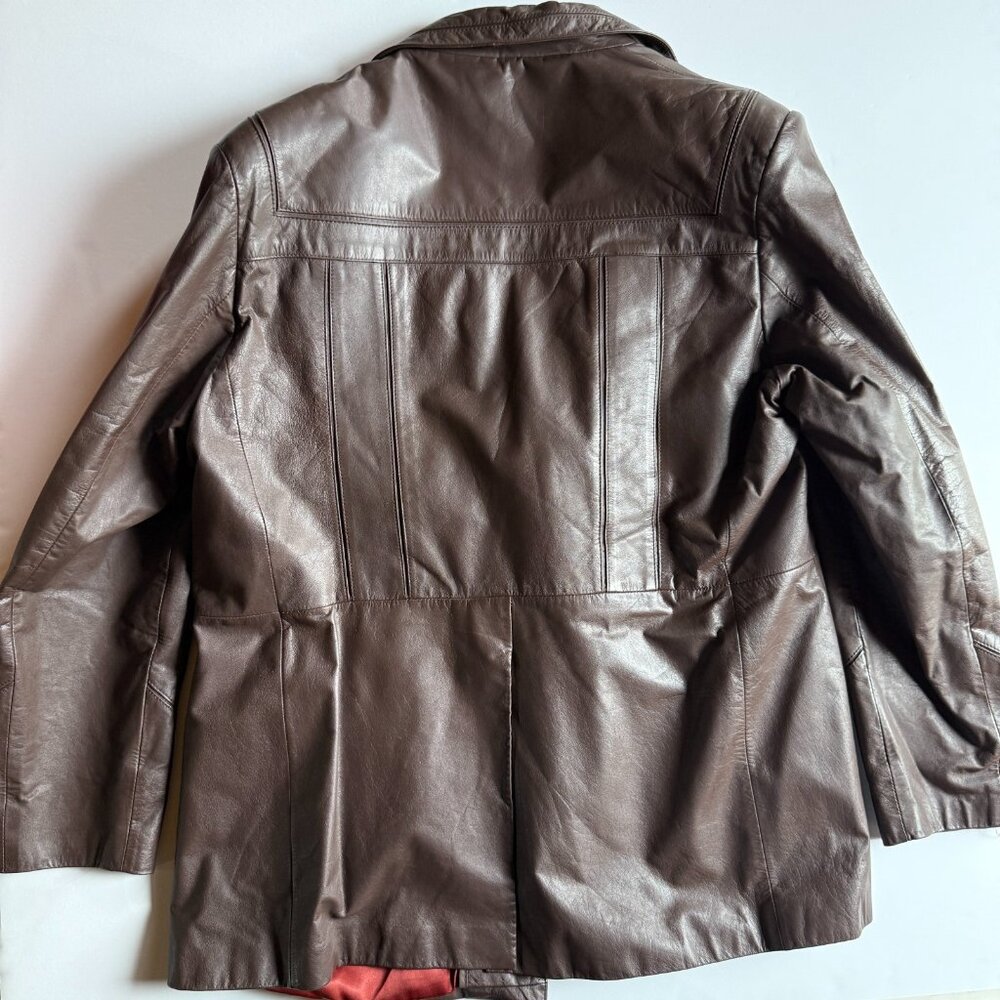 Vintage Brown Leather Trench Coat by The Leather Warehouse – Size 44 - Picture 10 of 10